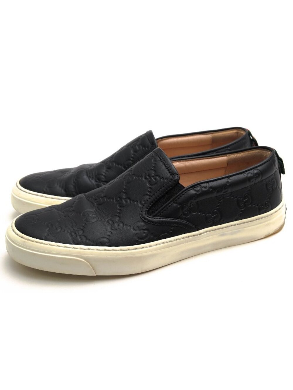Gucci Sneakers Low Cut Leather Black GG Signature Pattern Slip-on